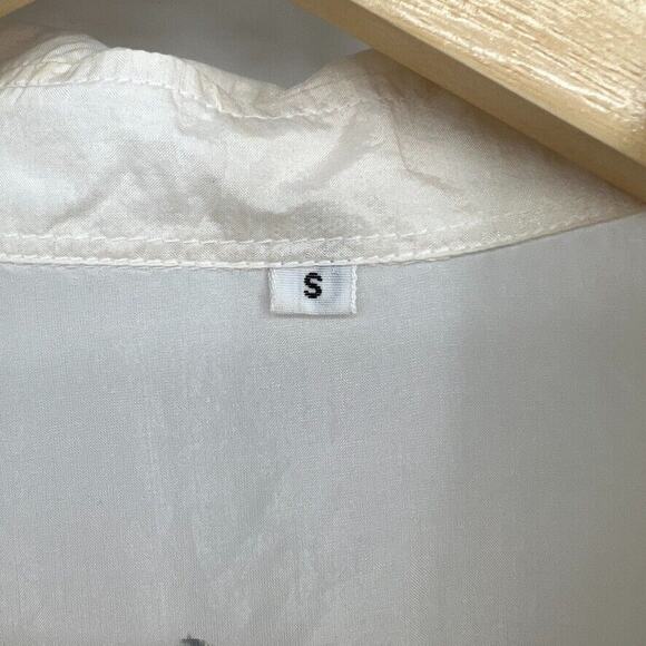 Unbranded Satin Ivory Asian Print Short Sleeve Oversized Button Up Top Small - Picture 6 of 9